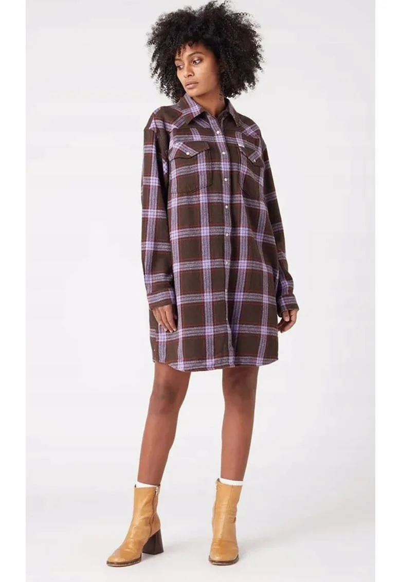 Rochie  MINI DRESS, scurta, 2 buzunare, maro, bumbac