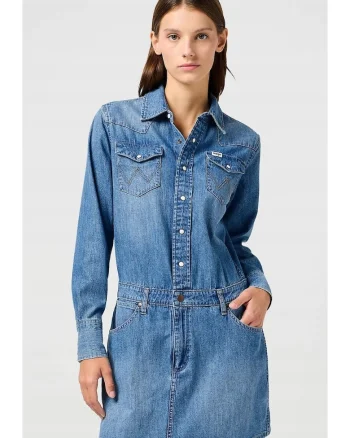 Rochie  mulata, albastra, bumbac, cu buzunare si fermoar