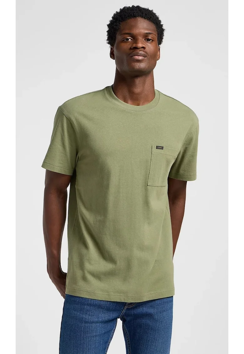 Tricou barbati,  relaxat, verde, bumbac, cu buzunar