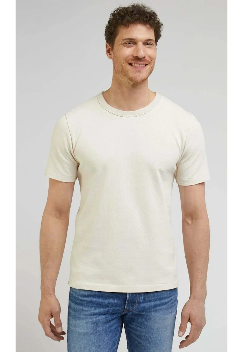 Tricou barbati  101 Core Tee, crem, bumbac premium, croiala regular fit, broderie logo
