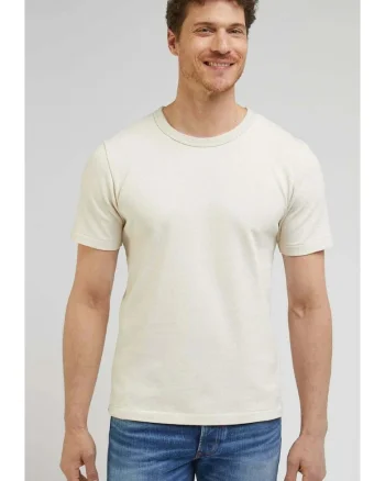 Tricou barbati  101 Core Tee, crem, bumbac premium, croiala regular fit, broderie logo