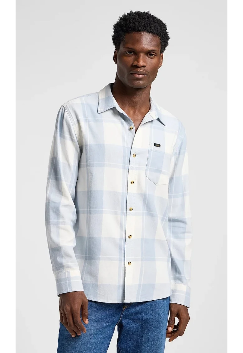 Camasa barbati,  Mercantile Shirt, croiala relaxata, carouri alb-albastru, 100% bumbac