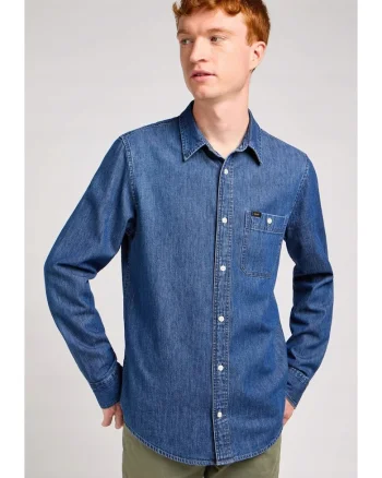 Camasa barbati,  bluza din denim, regular fit, albastru, bumbac