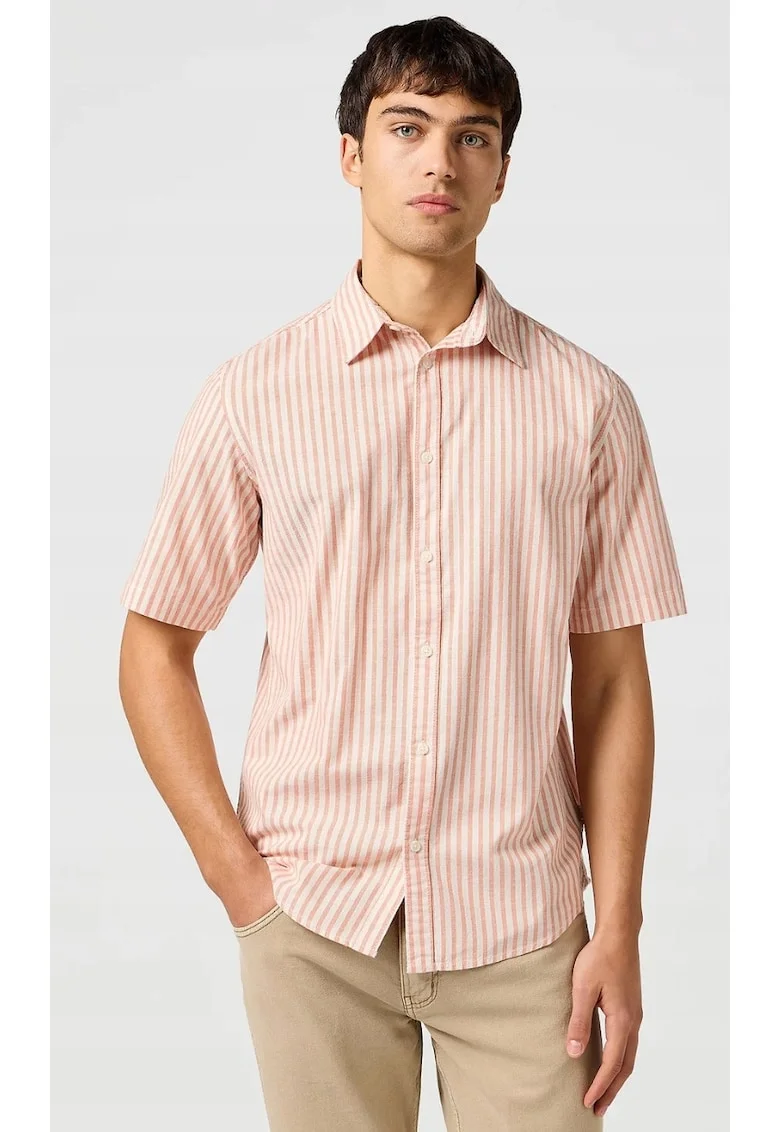 Camasa barbati,  SS Shirt, dungi roz, regular fit, bumbac, alb crem