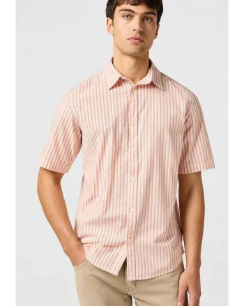 Camasa barbati,  SS Shirt, dungi roz, regular fit, bumbac, alb crem