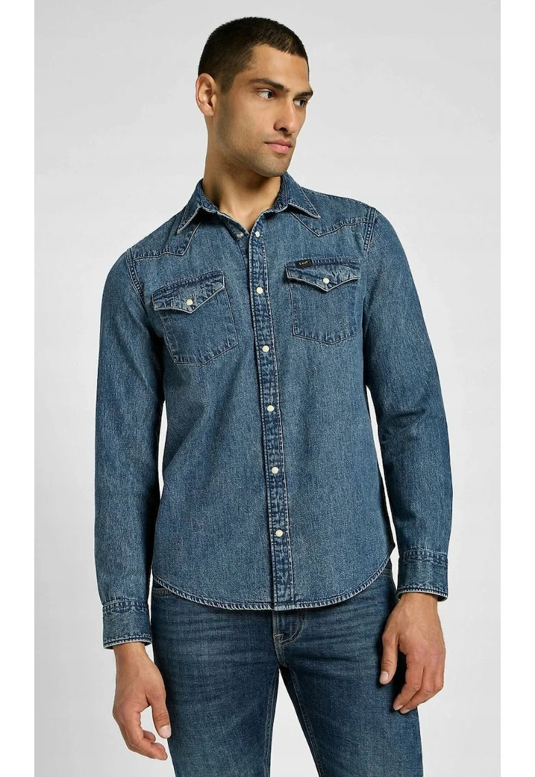 Camasa  Regular fit, fermoar, bumbac, albastru,