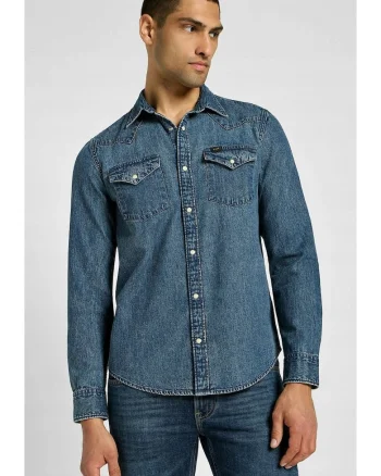 Camasa  Regular fit, fermoar, bumbac, albastru,