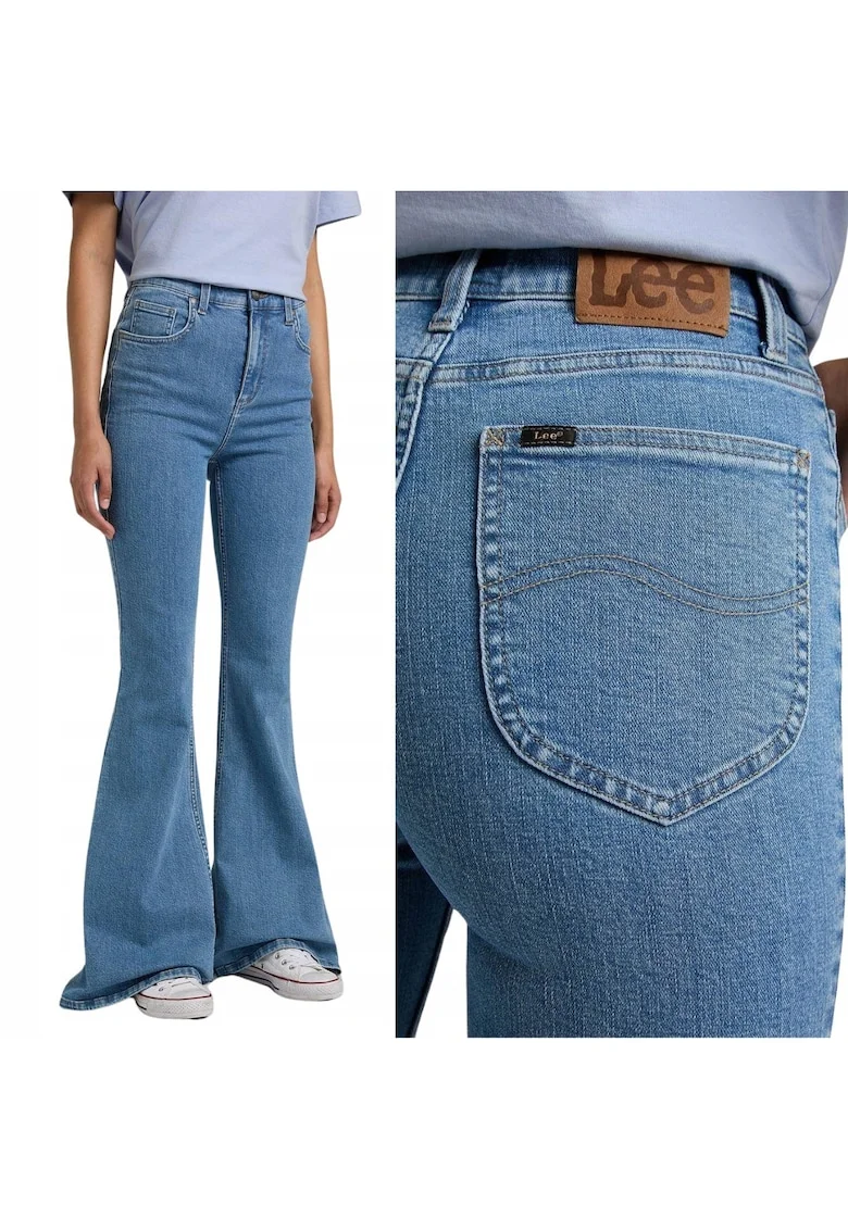 Blugi dama,  Skinny Flare, talie inalta, albastru, bumbac,