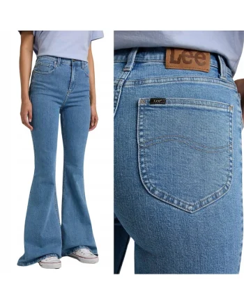Blugi dama,  Skinny Flare, talie inalta, albastru, bumbac,