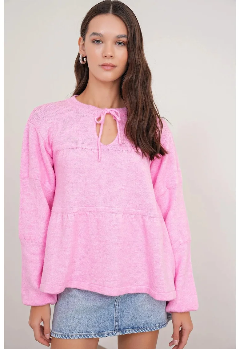 Pulover dama,  pulover lejer tricotat, roz pudrat, One Size