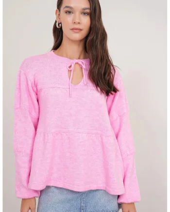 Pulover dama,  pulover lejer tricotat, roz pudrat, One Size