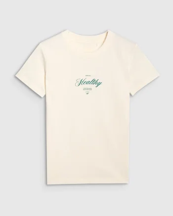 Tricou  Ecru, Bumbac, Alb ecru
