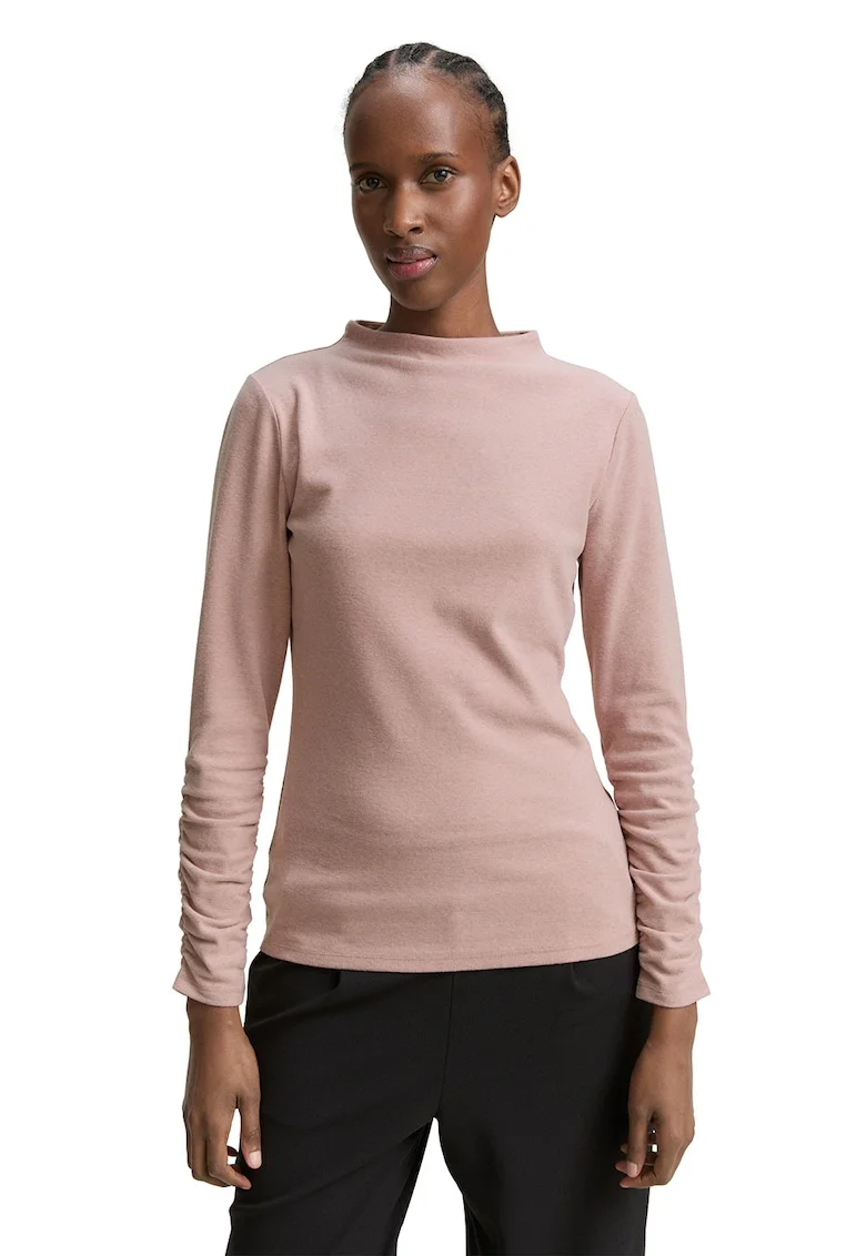 Bluza cu maneci cu fronseuri, Roz pastel