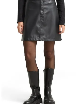 Fusta mini de piele sintetica, Negru