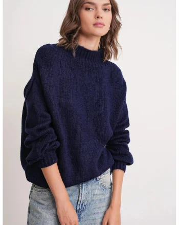 Pulover gros tricotat,  Relaxed Fit, albastru marin, tricot,