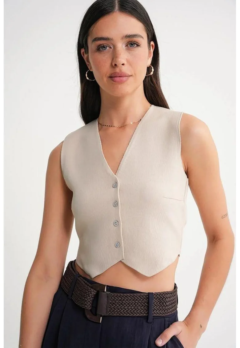 Vesta,  Tricot, Crem, Decolteu in V,