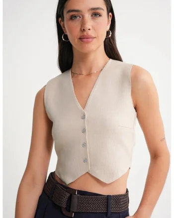 Vesta,  Tricot, Crem, Decolteu in V,
