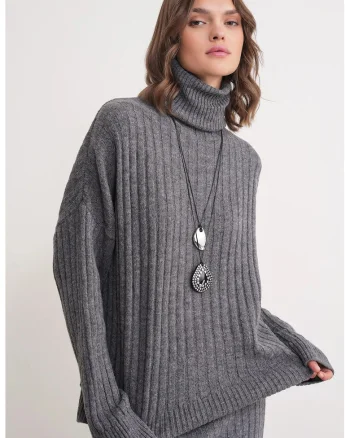 Pulover dama,  oversize, gri inchis, tricot,