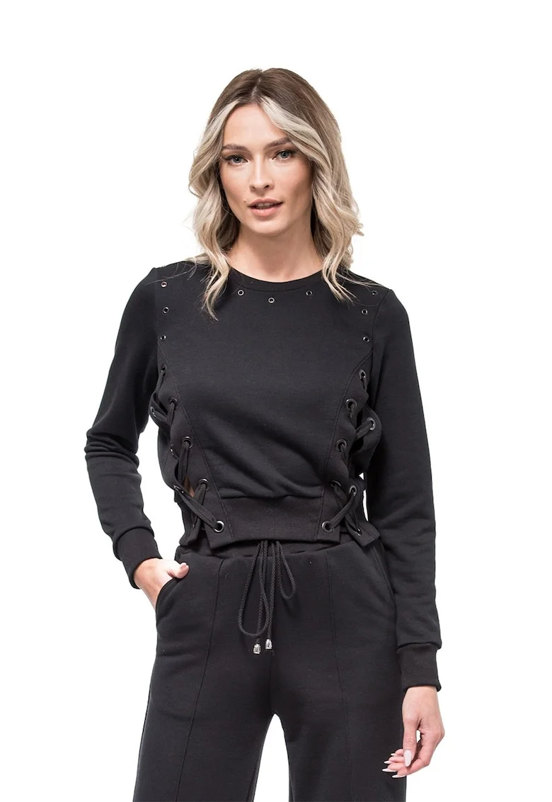 CORA1, Bluza cu maneci lungi si model cu snururi de ajustare Cora, Negru