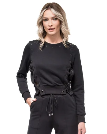 CORA1, Bluza cu maneci lungi si model cu snururi de ajustare Cora, Negru
