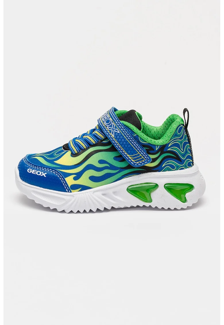 Pantofi sport cu velcro si design grafic, Verde/Bleumarin