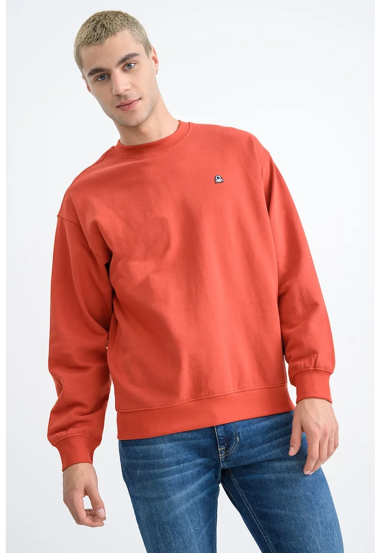 Bluza de trening din bumbac cu decolteu rotund, Caramiziu