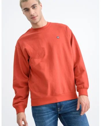 Bluza de trening din bumbac cu decolteu rotund, Caramiziu