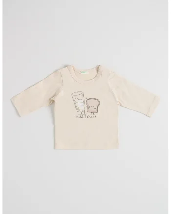 Bluza din bumbac cu imprimeu grafic, Bej deschis