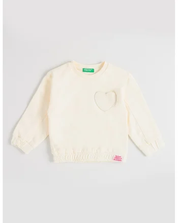 Bluza de trening cu aplicatie cu inima, Alb fildes