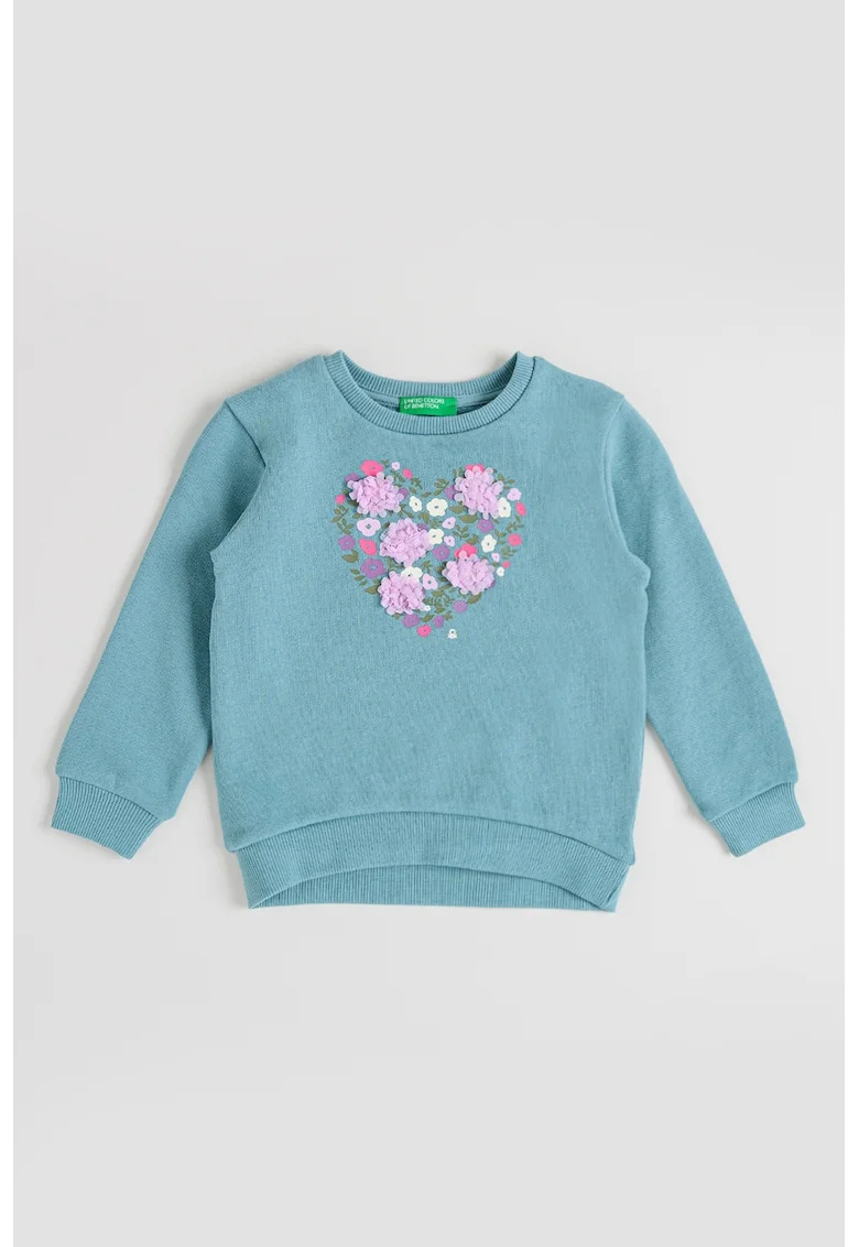 Bluza de trening din bumbac cu model floral, Verde persan