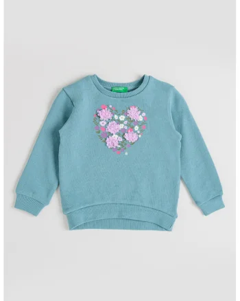 Bluza de trening din bumbac cu model floral, Verde persan