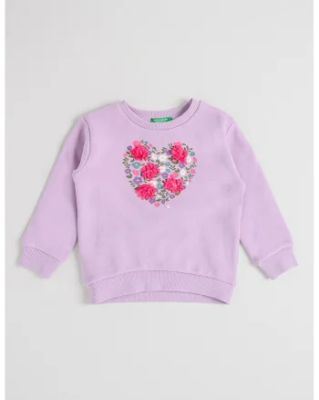 Bluza de trening din bumbac cu model floral, Violet