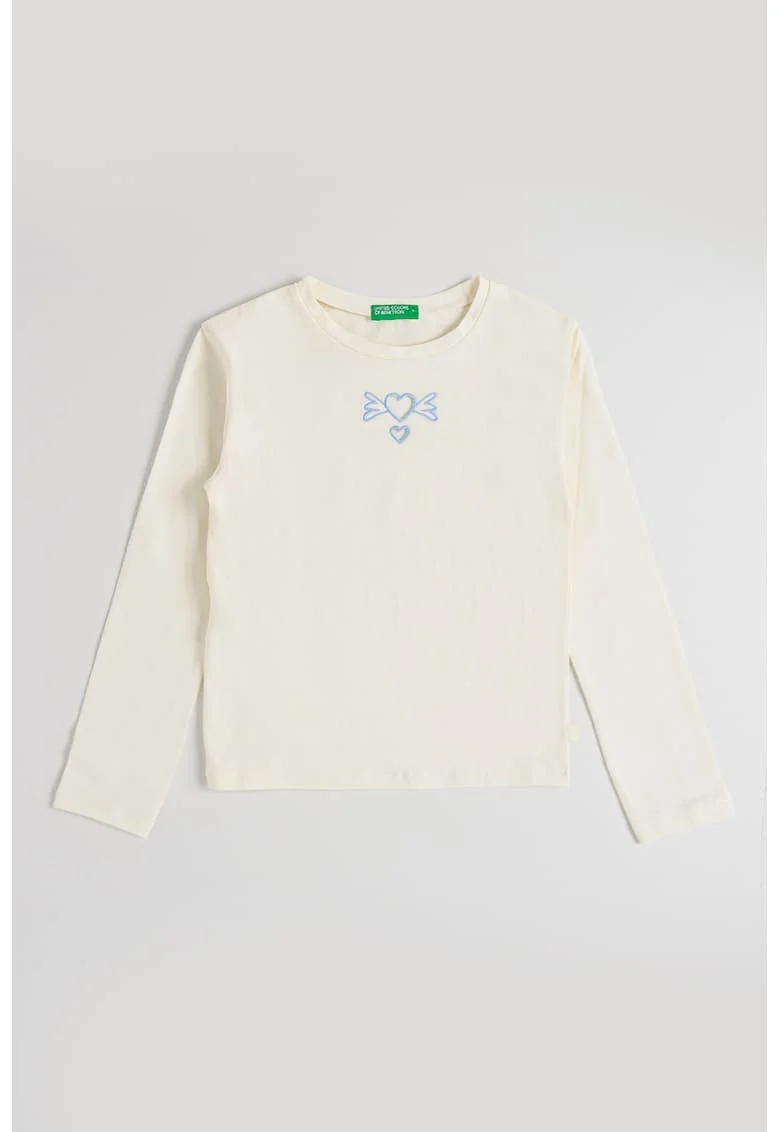 Bluza cu decupaje cu inimi, Alb murdar/Albastru