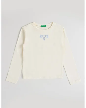Bluza cu decupaje cu inimi, Alb murdar/Albastru