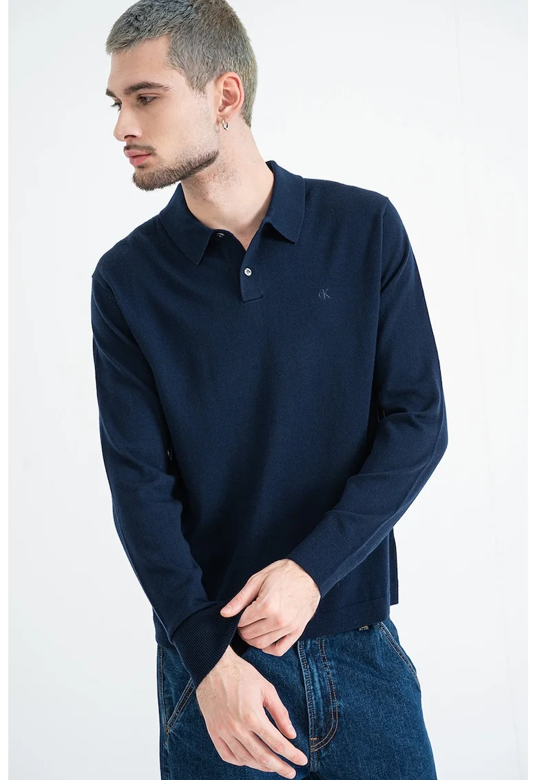 Bluza polo cu logo brodat, Bleumarin