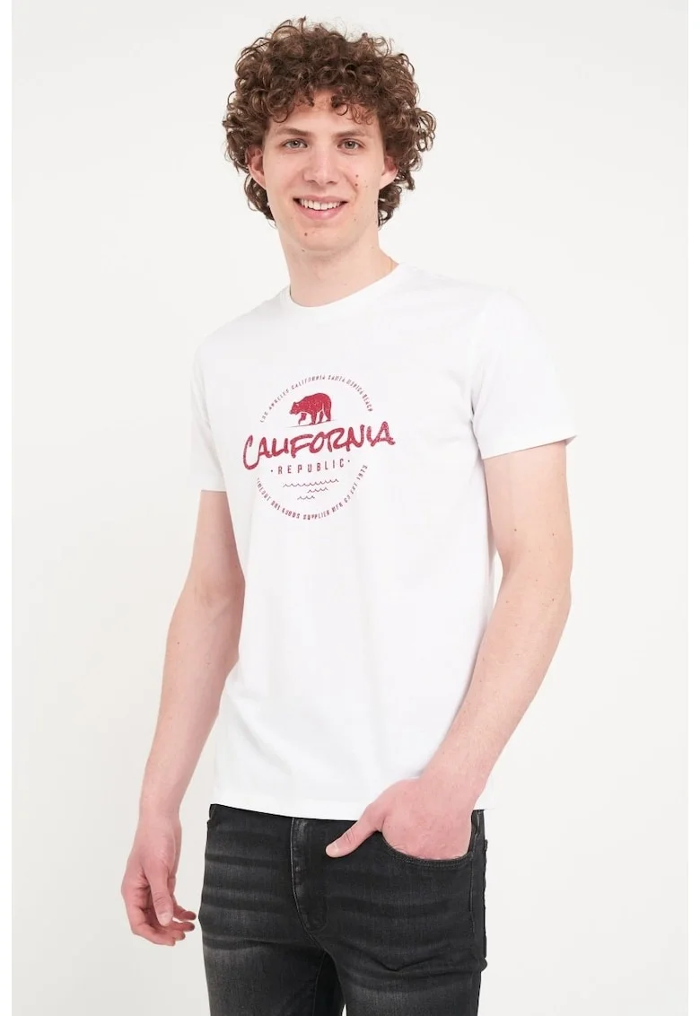 - Tricou barbat cu maneca scurta si imprimeu ( WHITE, Material: Bumbac, Alb