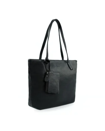 Geanta dama shopper piele naturala  FL34 Rillia, neagra, mare, cu portofel detasabil, A4, de umar, ideala pentru birou, scoala si zilnic