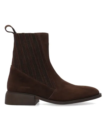Ghete din piele intoarsa cu detalii textile