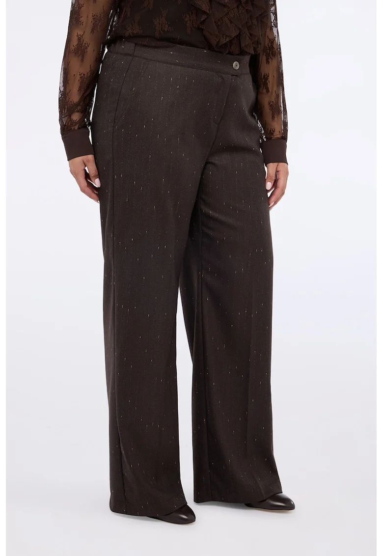 Pantaloni cu croiala ampla si dungi cu aspect stralucitor, Auriu/Maro inchis