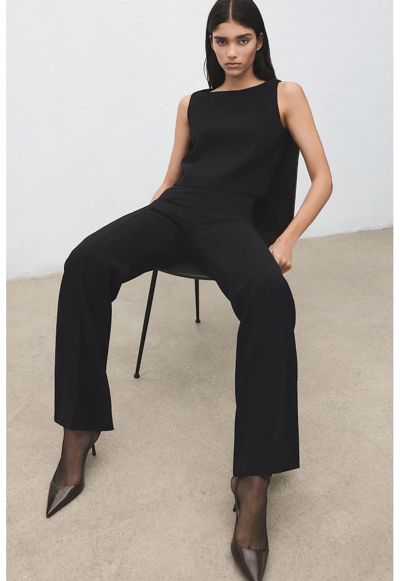 Pantaloni evazati cu talie inalta, Negru