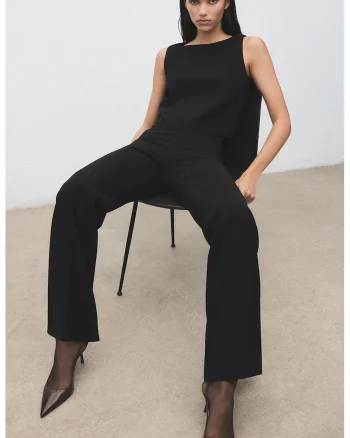Pantaloni evazati cu talie inalta, Negru