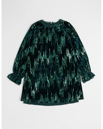 Rochie cu aspect de catifea si aplicatii cu paiete, Verde padure