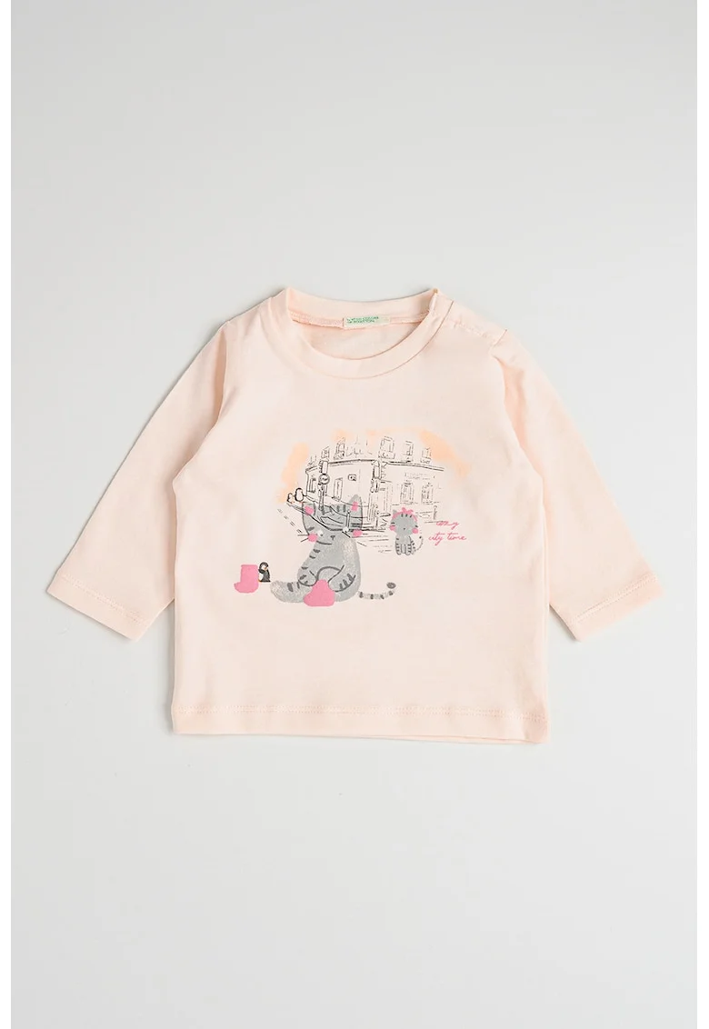 Bluza din bumbac organic cu imprimeu grafic, Gri/Piersica