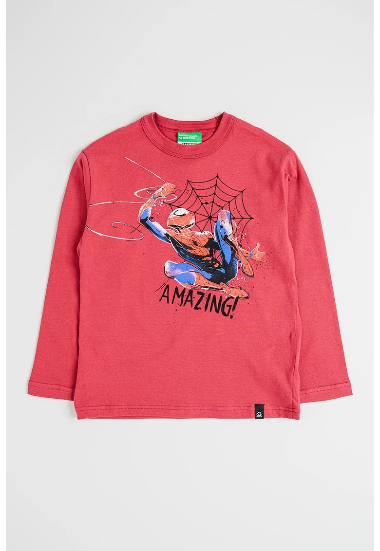 Bluza din bumbac cu imprimeu Spider-Man, Rosu/Roz zmeuriu/Albastru royal