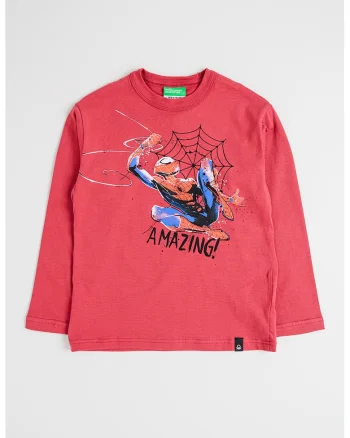 Bluza din bumbac cu imprimeu Spider-Man, Rosu/Roz zmeuriu/Albastru royal