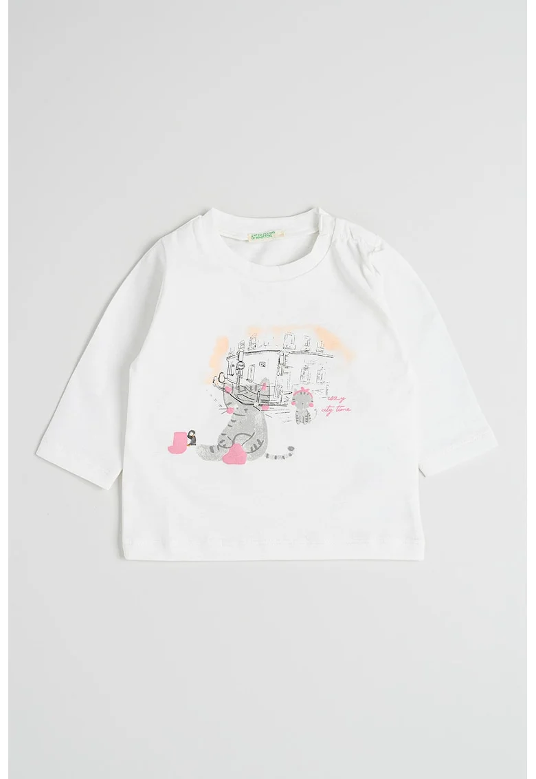 Bluza din bumbac organic cu imprimeu grafic, Gri/Alb optic/Roz