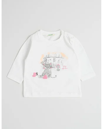 Bluza din bumbac organic cu imprimeu grafic, Gri/Alb optic/Roz