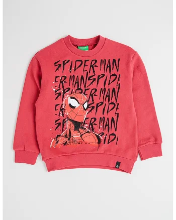 Bluza de trening cu imprimeu Spider-Man si decolteu la baza gatului, Rosu/Negru/Roz zmeuriu