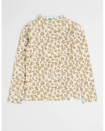 Bluza din amestec de bumbac cu imprimeu, Maro taupe deschis/Alb murdar