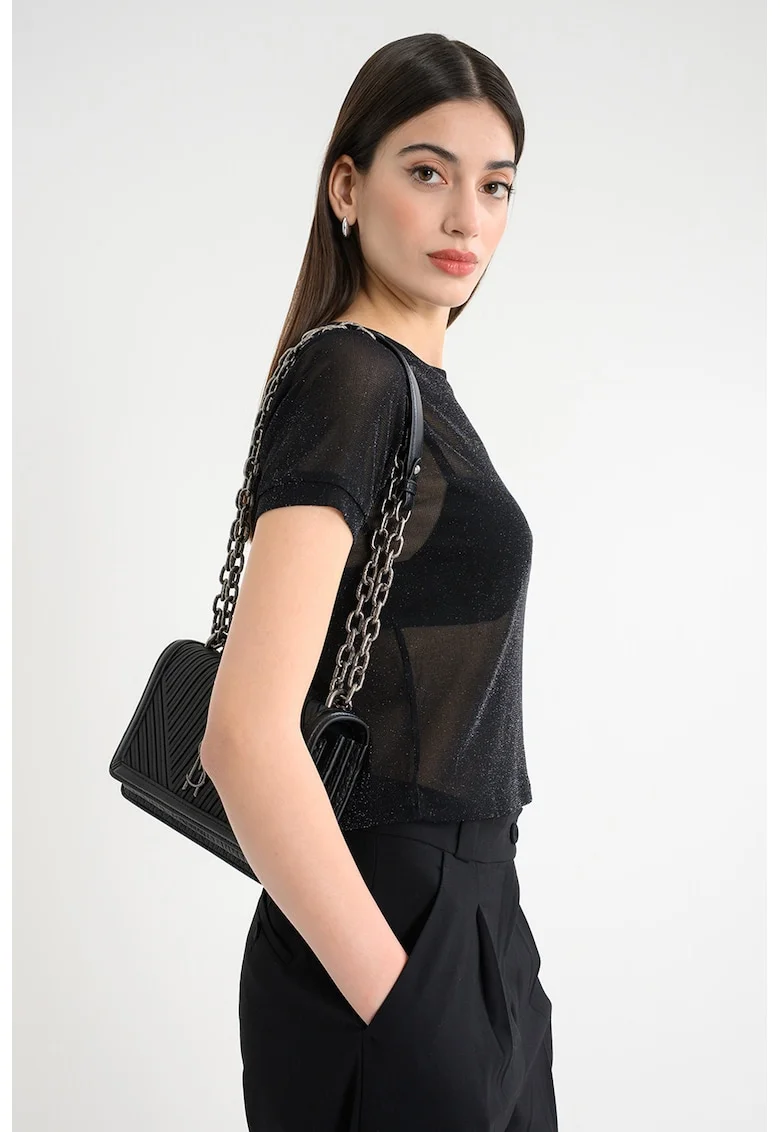 Bluza transparenta cu aspect stralucitor, Negru stins/Argintiu